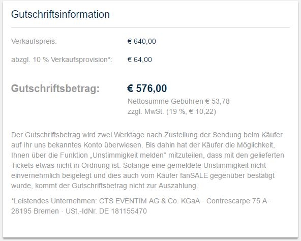 Fansale Gebühren